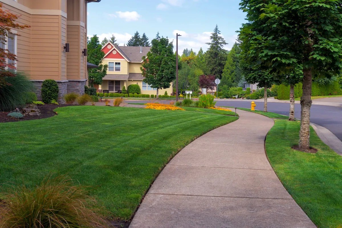 Apartment complex common areas with professional artificial turf