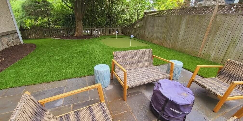 Residential lawn installation panorama