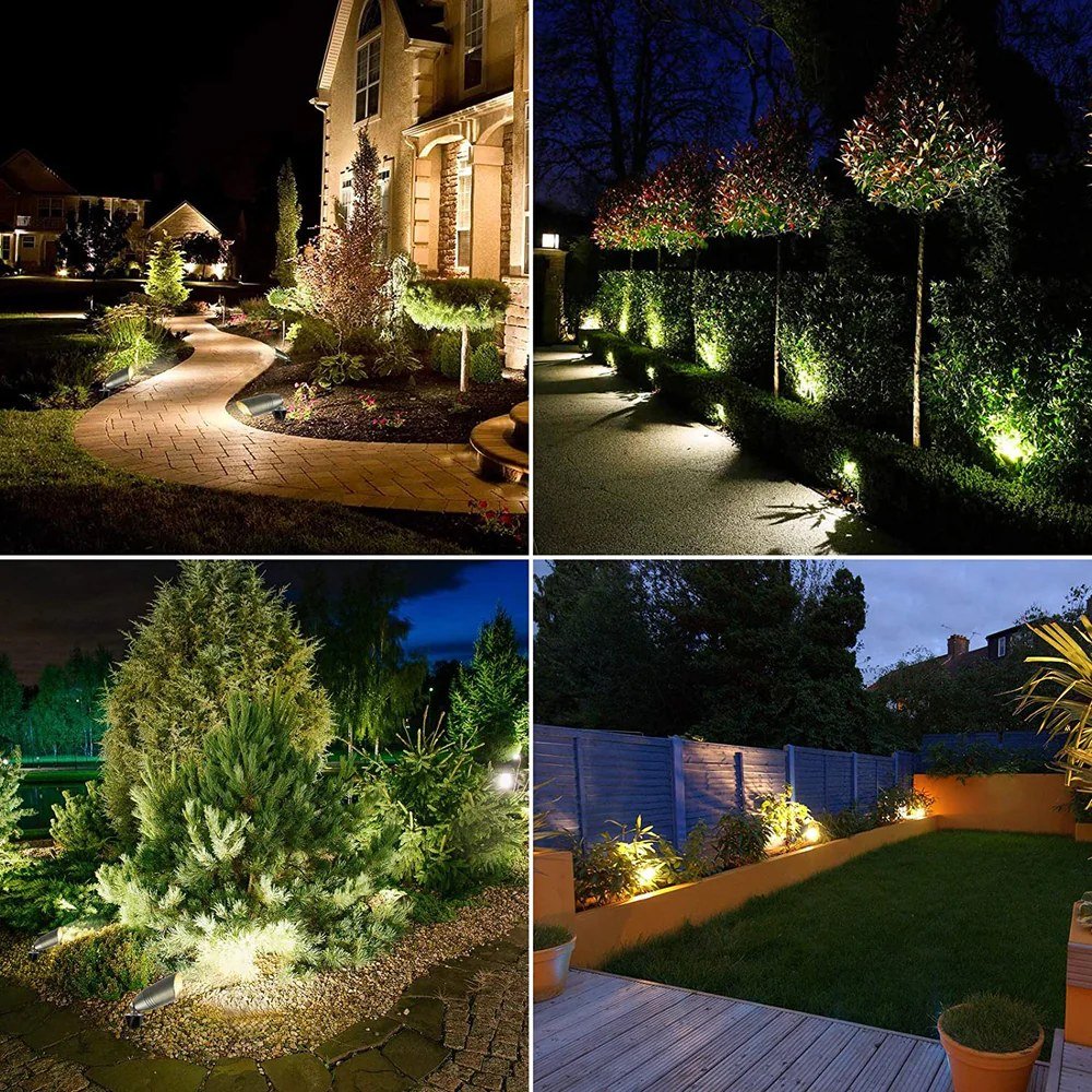 Residence with uplighting on shrubs and turf