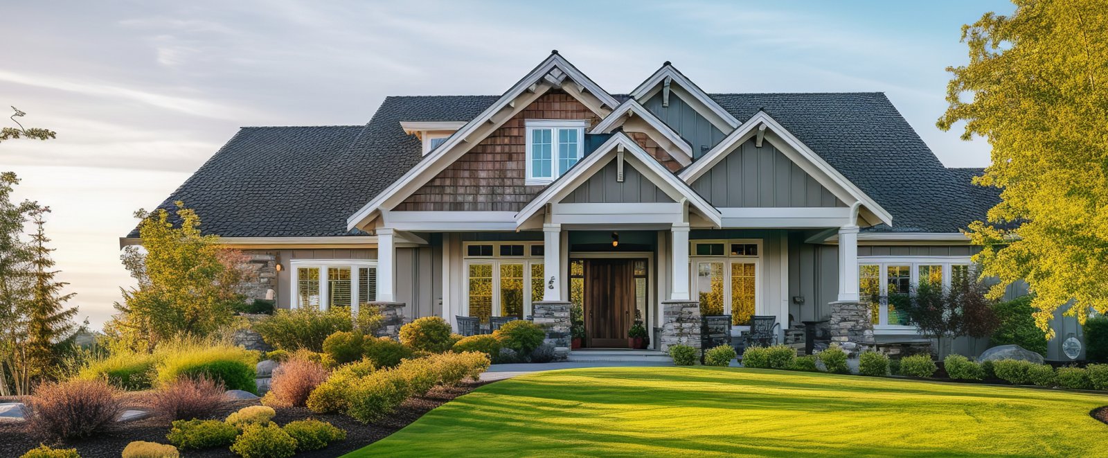 Craftsman home with lush turf front lawn